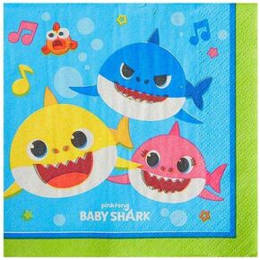 Amscan Baby Shark Paper Party Napkins - 5" x 5" | Blue | Pack of 16