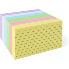 Index Cards Colored Study Cards, 600PCS Flash Cards 6 Neon Colors 3x5 One Ruled Side for School Office Learning Note Taking