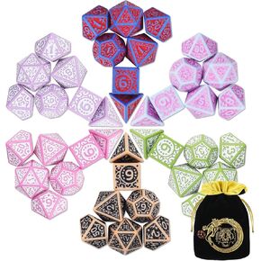 CiaraQ DND Polyhedral Dice Set (42pcs) with A Gold Pattern Drawstring Bag for Dungeons and Dragons RPG MTG Table Games. 6 Sets Fantasy Role Playing Dice Set