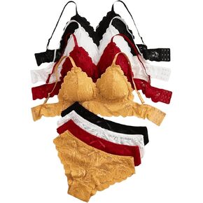 GORGLITTER Women's 8 Piece Sexy Lace Lingerie Matching Bralette Bra and Panty Set
