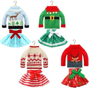 JANYUN 8 Pcs Christmas Doll Clothes, Christmas Elf Doll Sweater and Skirts Winter Knitted Clothing with Elk Snowflake for Doll Holiday Xmas Gift
