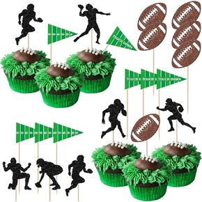 RSSTARXI 30 Pack America Football Cupcake Toppers Rucby Ball Superbo Cupcake Topcake Football Player