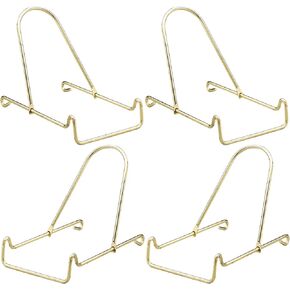 BANBERRY DESIGNS Adjustable Brass Easels - Set of 4 Metal Sliding Easels - Bowl, Plate & Plaque Display