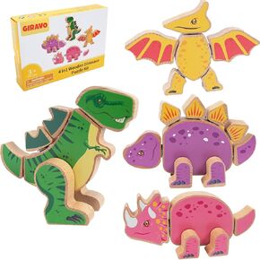 Dinosaur Toys for Kids Ages 3-5, Wood Take Apart Dinosaur Snap Together Building Toy, Wood Building Toys for Boys Girls Age 4-7, 3D Dinosaur Puzzles Toddler Toys Creative Kids Gifts