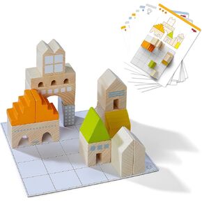 HABA Logical Master Builder Wooden Blocks - 26 Building Blocks with 16 Double-Sided Template Cards