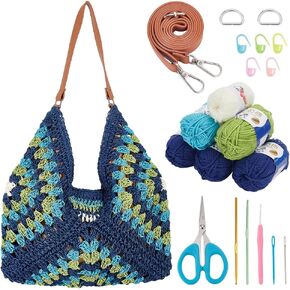 طقم الكروشيه FreeBloss للمبتدئين ، مجموعة كيس الكروشيه Crochet Square Grann