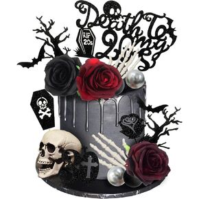 19 PCS Death to My 20s Cake Topper RIP 20s Cake Decorations for Funeral Happy Youth 30th Birthday Gothic Theme Party Supplies