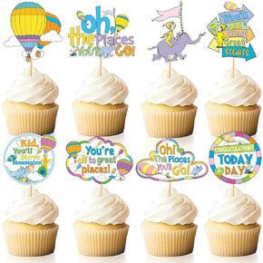 Oh The Places You'll Go Decorations 24 Pcs Oh The Places You'll Go Graduation Cupcake Toppers The Places You’ll Go Graduation Edition Supplies for Kindergarten Graduation Cupcake Toppers