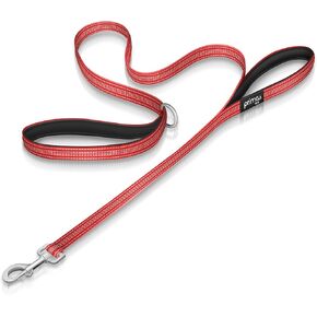 Reflective 4 Feet Nylon Dog Leash with Padded Double Handles, 2 Heavy Duty Dual Neoprene Handles for Control Safety Training Durable Traffic Handle, for X Small to Small Dog (Small - 5/8" Width, RED)