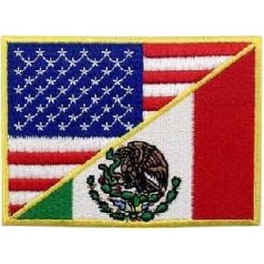 2 PCS Mexico US Flag Patch,2×3.15 inch Embroidered Applique Mexican American Patches with Hook Back Tag for DIY Cloth Bag Trousers Backpack Hat