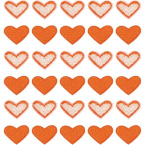 30Pcs Orange Heart Shaped Iron on Patches Embroidered Sew Patches Appliques Garment Embellishments for Clothing Repair Backpack Shoes Decoration