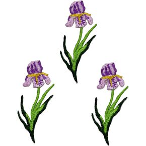3 Pack Iris Flowers Embroidered Iron On Patches