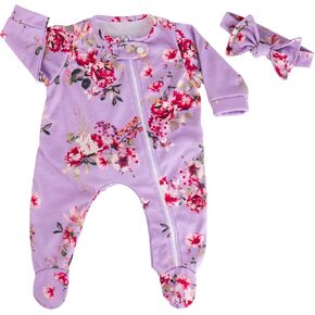 Aori Lifelike Reborn Baby Dolls Clothes 20 inch Purple Clothing Floral Jumpsuits Set for 17-20 Inch Newborn Girl Doll