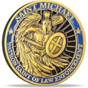 St. Michael Law Enforcement Guardian Challenge Coin - 1.57" Antique Gold Zinc Alloy with Transparent Case - Spiritual Protector Keepsake