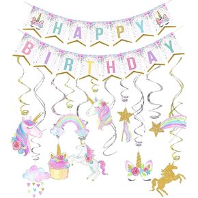 Unicorn Birthday Decorations, Unicorn Party Decorations, Unicorn Party Supplies, Uincorn Party Favors, Unicorn Birthday Banner and Unicorn Hanging Swirl for Girls Birthday Party Decorations
