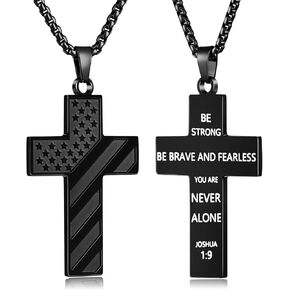 Fiusem Cross Necklace for Men, Inspirational Bible Verse American Flag Cross Chain, Stainless Steel Cross Pendant Necklace Jewelry in Kuwait