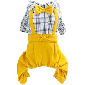 Dog Shirt Clothes Plaid Shirt Bow Tie 4 Legs Casual Shirt Overall Cool Summer Spring Autumn Vest for Small Dog Puppy Cat (Blue-White, XL)