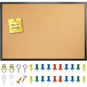 24'' x 36'' Large Bulletin Board, Cork Board for Walls, Black Oak Framed Corkboard, Vision Board, Pin Wood, Ideal for Shool, Home and Office