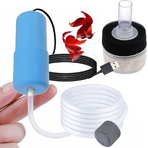 Portable Mini USB Oxygen Air Pump for Fish Tank,Quiet Air Pump for Shirmp Nano Fish Tank & Transporting Aquatic with Sponge Filter, Air Stone, Silicone Tube PA152-4