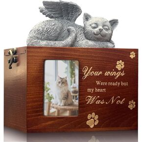 Solid Wood Pet Urns for Cat Ashes with Picture Black Funeral Cremation Box for Dog Wooden Keepsake with Photo Frame Black Flannel Lining for Loss of Cat or Dog Remembrance Gift(Cat Urn-Red Brown)