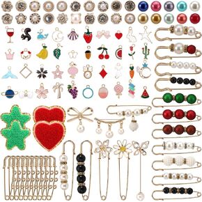 91 Pcs Charms for Socks Pearl Pin Brooch, Junk Sock Charms Pins Gold Bling Sock Jewelry Charms,Brooch Pins for Socks,Pearl Brooch Pins Shoe Sock Charms Kit for Hat Sweater Shawl Hat Clip Neckline
