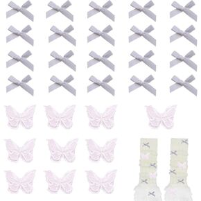 30pcs Butterfly Bow Charms for Socks Charms Mini Ribbon Bow Junk Socks Charms kit Cute Girly Y2K Decorative Pins for Socks Shirts Hats Shoes Gloves Brooch Safety Pins Accessories Bulk in Saudi Arabia