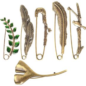 6 Pcs Extra Large Safety Pins 6 Styles Vintage Alloy Brooches Retro Safety Pins Vintage Brooches and Pins for Women Shawls Pins Heavy Duty Safety Pins for Sweaters Cloak Collars Scarf Blankets Crafts