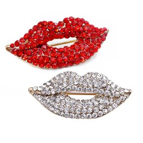 2Pcs Rhinestone lip Shape Brooch Pins Sweater Shawl Clips Decorative Collar Jewelry Lapel Pin Bags Hats Scarves Clothes Decoration Safety Pins for Women Girls, Red and White