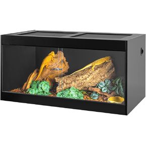 OIIBO 120 Gallon Reptile Original Wood Enclosure 48"x24"x24", Large & Wide Reptile Terrarium with Double Hinge Sliding Doors and Top Screen Ventilation Black Reptiles Habitat Lounge