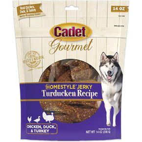 Cadet Gourmet Homestyle Turducken Recipe Jerky Chews for Dogs, Healthy Natural Dog Training Treats Made with Real Turkey, Duck & Chicken, 14 oz