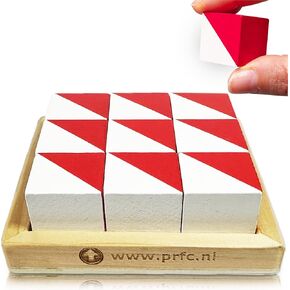 PrfcNL IQ Test Blocks - 9 wooden cubes in white and red with 60 patterns and mobile app, ideal for WISC, WAIS, WPPSI prep,educational STEM Montessori gift toy for All Ages Challenge