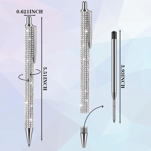 Ireer 4 Pcs Bling Rhinestone Sparkly Pens for Women Diamond Ink Crystal Glitter Metal Ballpoint Bedazzled Fancy Pens 4 Pcs 1.0mm Refills(Silver, AB Silver) in Kuwait