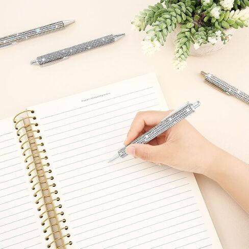 Ireer 4 Pcs Bling Rhinestone Sparkly Pens for Women Diamond Ink Crystal Glitter Metal Ballpoint Bedazzled Fancy Pens 4 Pcs 1.0mm Refills(Silver, AB Silver) in Kuwait