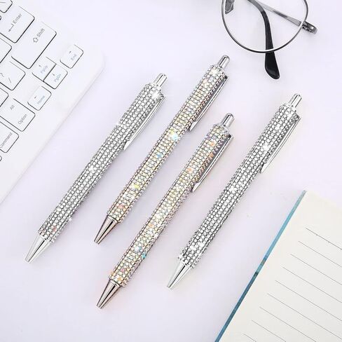 Ireer 4 Pcs Bling Rhinestone Sparkly Pens for Women Diamond Ink Crystal Glitter Metal Ballpoint Bedazzled Fancy Pens 4 Pcs 1.0mm Refills(Silver, AB Silver) in Kuwait