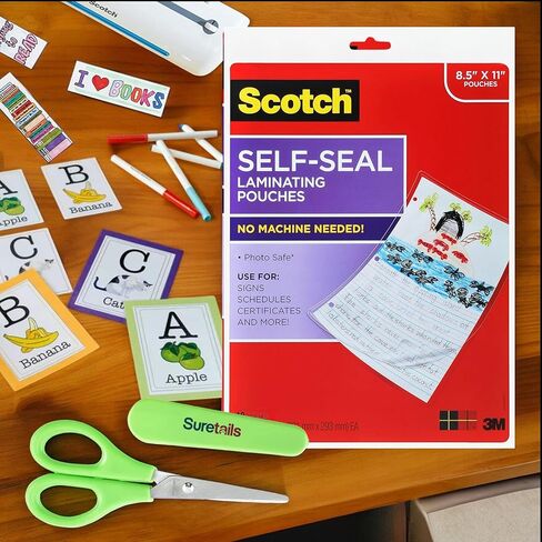 Scotch Self-Sealing Laminating Pouches, 10.62 Oz, 10-Pack, Letter Size, Peel-And-Stick, Green in Kuwait