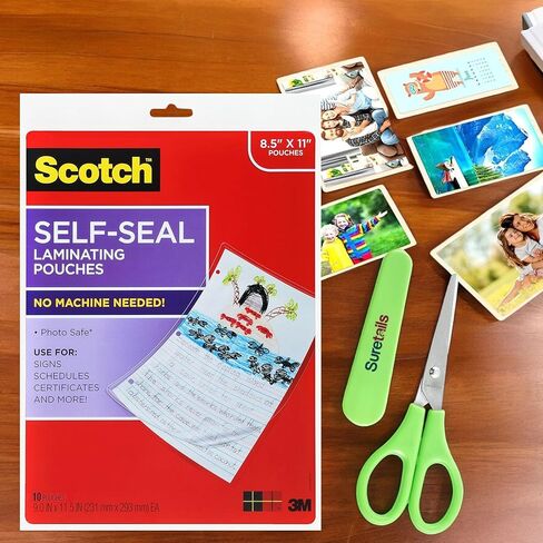 Scotch Self-Sealing Laminating Pouches, 10.62 Oz, 10-Pack, Letter Size, Peel-And-Stick, Green in Kuwait