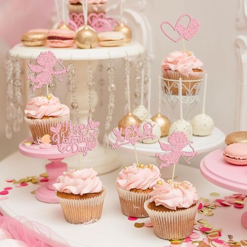 1 حزمة عيد ميلاد سعيد كعكة أعلى مع حب القلب لمعان عيد الحب كعكة اختيارات الحب موضوع استحمام الطفل أطفال عيد ميلاد ديكورات الكعكة اللوازم الوردي in Saudi Arabia