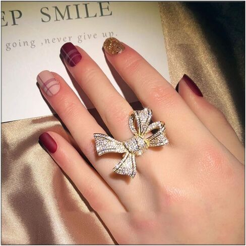 Fashion Bow-Knot Statement Rings Shiny Full Diamond Ring 18K Gold Bow Cubic Zirconia Rings CZ Diamond Ring Eternity Engagement Wedding Band Ring for Women and Girls TZ.79 in Kuwait