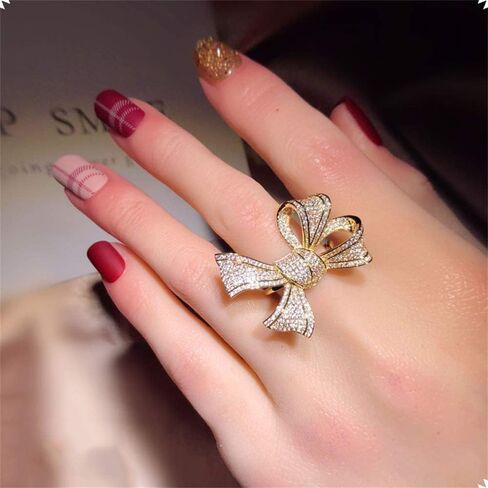 Fashion Bow-Knot Statement Rings Shiny Full Diamond Ring 18K Gold Bow Cubic Zirconia Rings CZ Diamond Ring Eternity Engagement Wedding Band Ring for Women and Girls TZ.79 in Kuwait