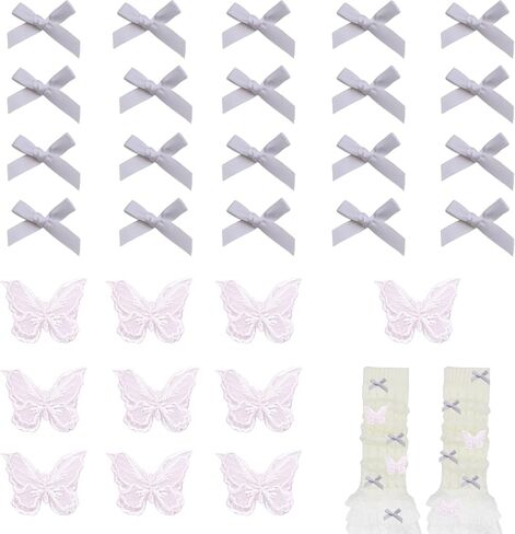 30pcs Butterfly Bow Charms for Socks Charms Mini Ribbon Bow Junk Socks Charms kit Cute Girly Y2K Decorative Pins for Socks Shirts Hats Shoes Gloves Brooch Safety Pins Accessories Bulk in Saudi Arabia