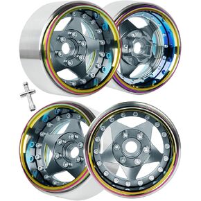 RC 1.9" Beadlock rc Wheels for 1/10 RC Crawler SCX10 TRX4 TRX6 VS4-10 Gen8 D90 VS4-10 MST CFX,Alloy Aluminium rc Wheels rc 1.9 beadlock Wheels rc 1.9 beadlock Rims,Black Rainbow