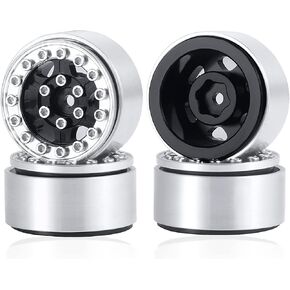 4PCS 1.0 Wheel Rims RC Metal Beadlock Wheels Rims for All 1/24 Scale Axial SCX24 RC Crawler Car Upgrade Parts (Black+Silver)