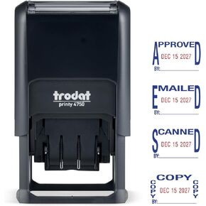 Trodat Printy 4750 Self Inking Date Stamp with Approved, Copy, EMAILED, Scanned – Blue and Red Ink, 1" x 1-5/8"