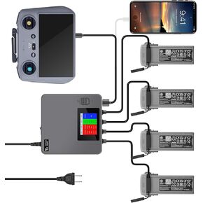 عرض شاحن البطارية لـ DJI Air 3 ، شحن كامل وتخزين ، LCD 6 في 1 مركز متعدد ، شحن سريع أربع بطاريات إكسسوارات بدون طيار