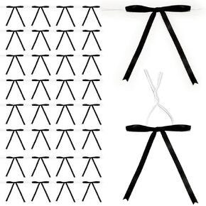 5x7 Inch Black Satin Ribbon Twist Tie Bows for Gift Wrapping - 50 Counts