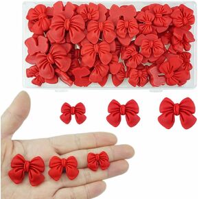 SaktopDeco 60 PCS Red Resin Bows with Flat Back Bow Resin Charms Bulk Embellishments for Crafts Scrapbooking Accessories
