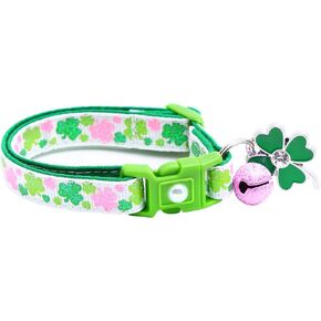 St. Patrick's Day Cat Collar with Bell | Safety Breakaway Collar | Adjustable Large Size or Kitten Collar (Bitty Shamrocks on White, Small(10lbs & Less))