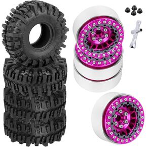 RC 1.9 Beadlock Wheels and Tires for 1/10 TRX4 TRX6 SCX10 SCX10 II 90046 SCX10 III AXI03007 SCX10 Pro Gen7/8 D90 VS4-10 MST CFX RC Crawler Car,4PCS Beadlock Rims 1.9 Wheel Tires,Pink