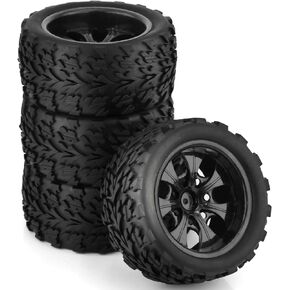 1/10 RC Monster Truck Tires and Hard Plastic Wheels 12mm Hex Off Road Truck Tyres for 1:10 Scale Short Course Truck Car Traxxas X-Maxx E-Revo Summit Kyosho 144001 HSP 94188 94111 4PCS (Black)