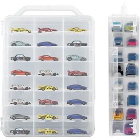 1 Pcs 46 Grids Toy Car Storage Case, Double-Sided Toy Storage Container, Clear Plastic Storage Case for Small Dolls, Tiny Toys, Small Crafts